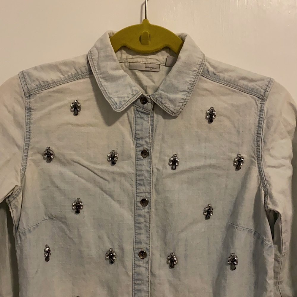 Light Blue Button Down with Gem Detail